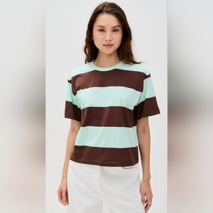 Le Bop Rory Striped Tee Mint and Brown Women's Top XXL